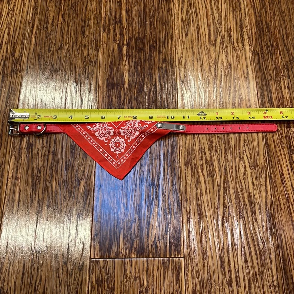 Red leather dog bandana collar 16”